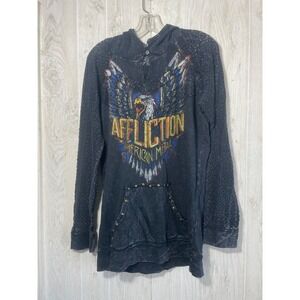 Affliction American Metal Pullover Hoodie With Lace Arms Stonewash Size XLarge